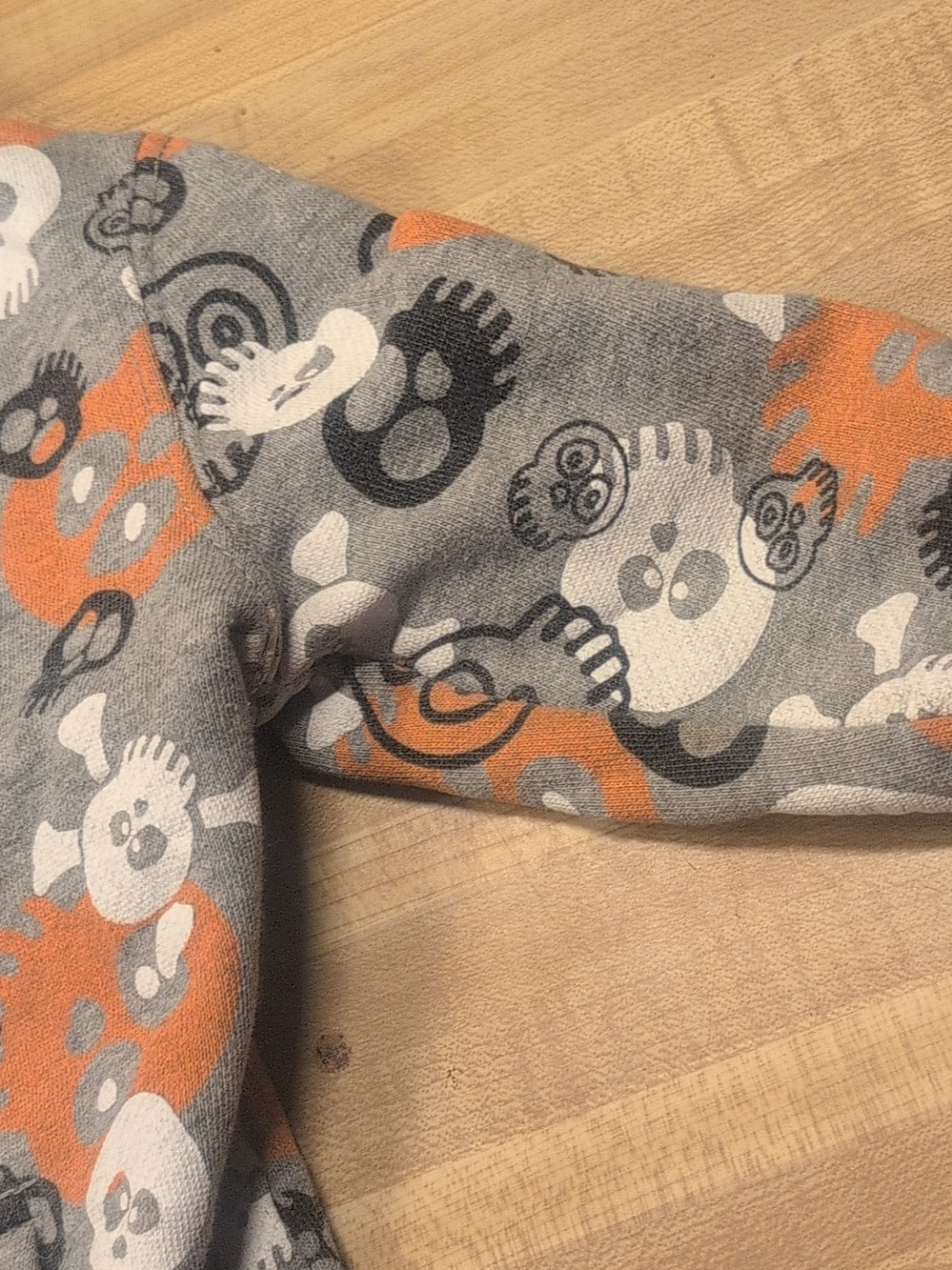 Kids Skull Print Zip Hoodie in Gray and Orange - Picture 3 of 11